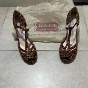 Brown Animal Print T-Strap Heels